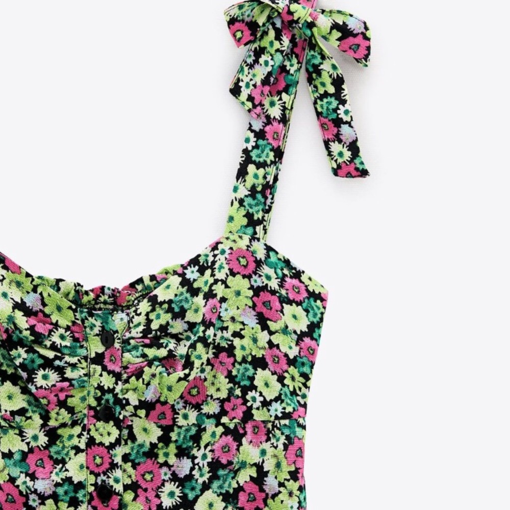 Zara✨Floral Print Green Pink Midi Dress - Picture 9 of 12
